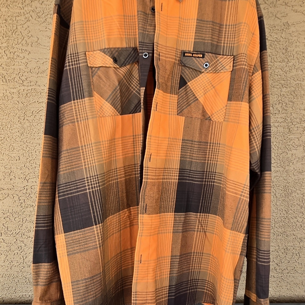 Burnt Orange and Black Plaid Casual Button Down Shirt